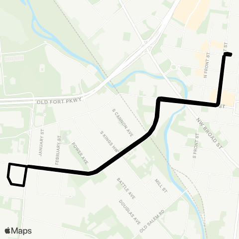 Murfreesboro Transit AM Express Pickup Route map