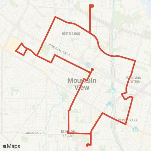 Mountain View Community Shuttle MVCS - Red map