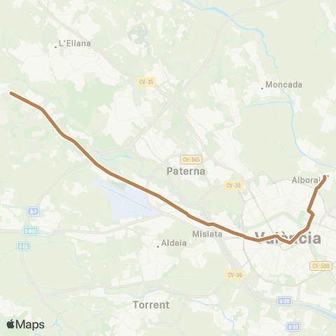 Metrovalencia Riba-Roja de Túria ↔ Alboraya Peris Aragó map