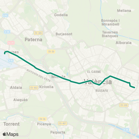 Metrovalencia Aeroport ↔ Marítim map