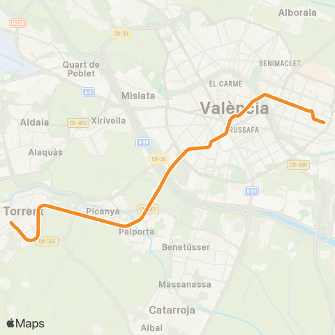 Metrovalencia Torrent Avinguda ↔ Marítim map