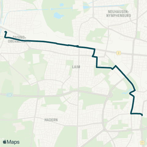 MVG Pasing Bf. - Laim Bf. - Westendstraße - Heimeranpl. Süd - Am Harras map