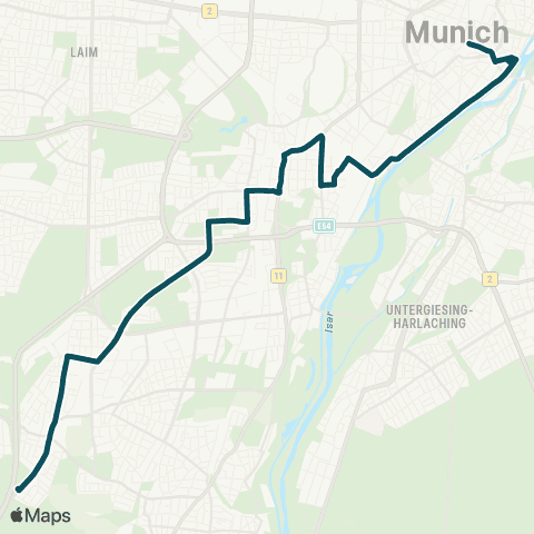 MVG Marienplatz - Isartor - Fraunhoferstraße - Harras - Forstenrieder Park map