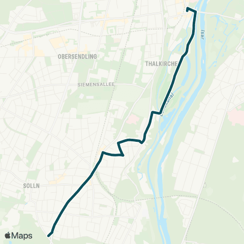 MVG Thalkirchen (Tierpark) - Campingplatz Thalkirchen - Solln Bf. - Waldfriedhof Solln map