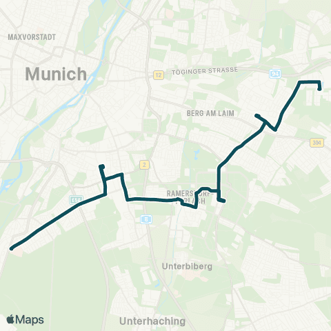 MVG Klinikum Harlaching - Mangfallplatz - Giesing Bf. - Neuperlach Zentrum - Trudering Bf. - Messestadt West map