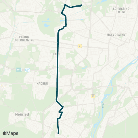 MVG Westfriedhof - Romanpl. - Laim Bf. - Laimer Pl. - Holzapfelkreuth - Parkstadt Solln map