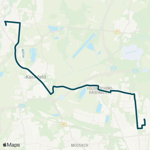 MVG Dachau Bf. - Karlsfelder Str. - Feldmoching Bf. - Am Hart map