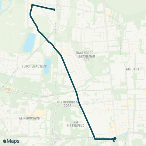 MVG Feldmoching - Robinienstr. - Olympiazentrum - Petuelring map