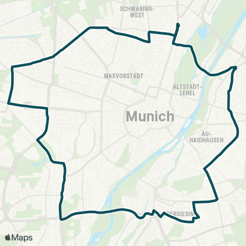 MVG Ostbahnhof - Herkomerplatz - Münchner Freiheit - Leonrodplatz Rotkreuzplatz - Heimeranplatz - Am Harras - Giesing Bf. - Ostbahnhof (Ringlinie) map