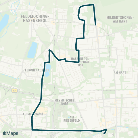 MVG Dülferstraße - Hasenbergl - Lerchenauer See - Olympiazentrum - Petuelring map