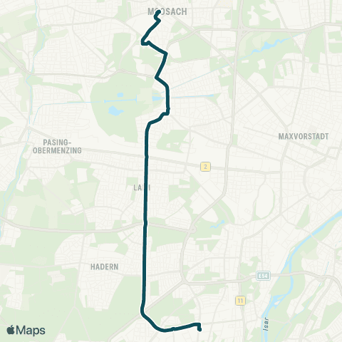 MVG Moosach Bf. - Romanplatz - Laim Bf. - Laimer Platz - Holzapfelkreuth - Aidenbachstraße map