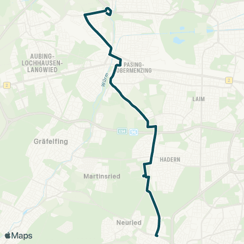 MVG Schloss Blutenburg - Pasing Bf. - Blumenau - Großhadern - Fürstenried West map