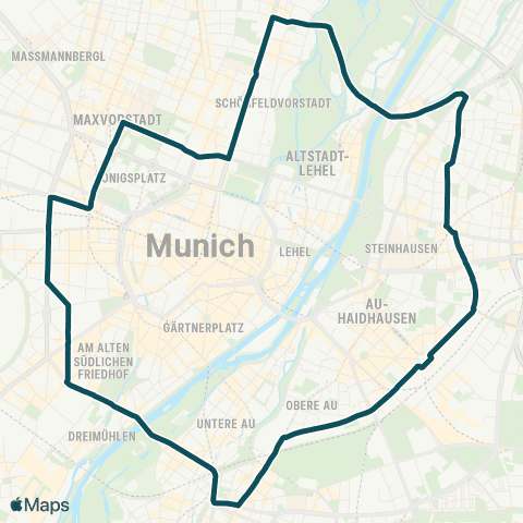 MVG CityRing Hauptbahnhof Nord - Universität - Ostbahnhof - Silberhornstr. - Hauptbahnhof Nord map