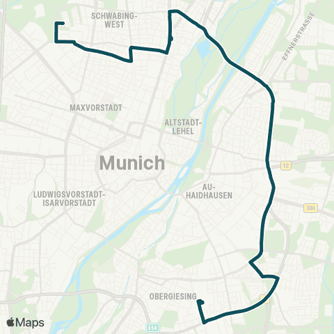 MVG Ackermannbogen - Münchner Freiheit - Richard-Strauss-Straße - Karl-Preis-Platz - Giesing Bf. map