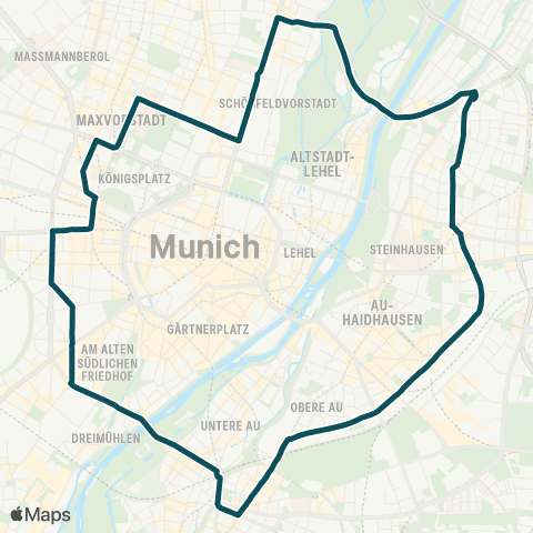 MVG CityRing Hauptbahnhof Nord - Silberhornstr. - Ostbahnhof - Universität - Hauptbahnhof Nord map