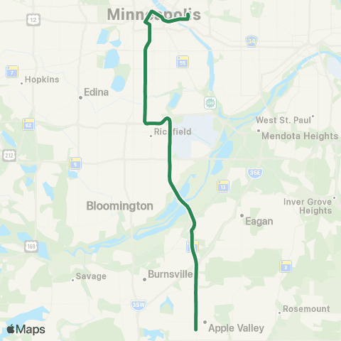 MVTA Apple Valley-Cedar Grove-Mpls-Umn map