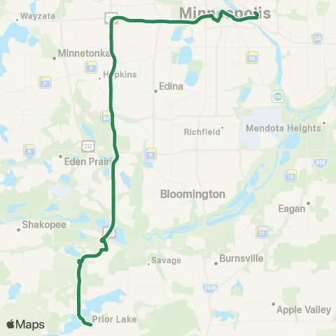 MVTA Prior Lake-Shakopee-Mpls-Umn map
