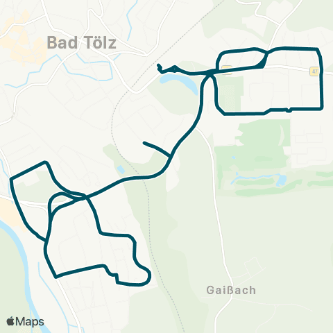 Die Münchner VerkehrsVerbund  Bad Tölz - Behördenzentrum - Karwendelsiedlung - ZOB Isarkai - Karwendelsiedlung - Behördenzentrum - Bad Tölz map