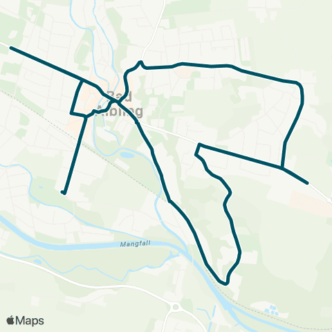 Die Münchner VerkehrsVerbund  Moor-Express Bad Aibling Therme - Bahnhof - Kurpark Bf - Harthausen - Bahnhof - Therme map