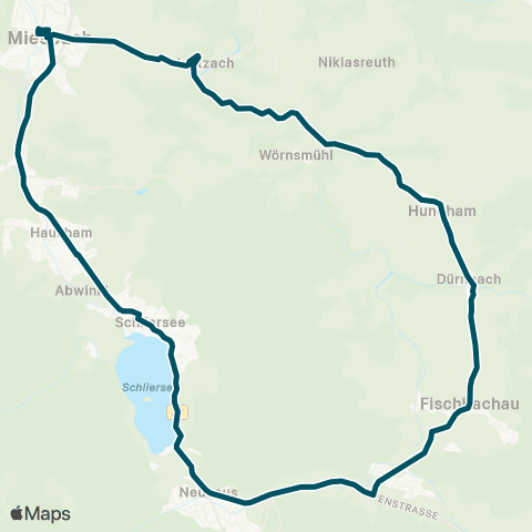 Die Münchner VerkehrsVerbund  Leitzach - / Schlierachtal Ringlinie A Miesbach - Hundham - Fischbachau - Schliersee - Miesbach map