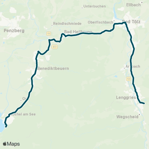 Die Münchner VerkehrsVerbund  Bad Tölz - Bad Heilbrunn - Benediktbeuern - Kochel map