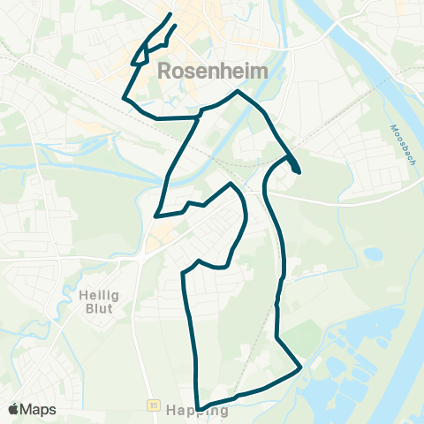 Die Münchner VerkehrsVerbund  Stadtmitte - Bahnhof - Traberhof - Happing - Kastenau - ROFA-Stadion - Bahnhof - Stadtmitte map