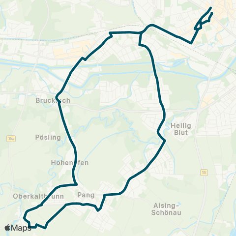 Die Münchner VerkehrsVerbund  Stadtmitte - Bahnhof - Aisingerwies - Aising - Pang - Schwaig - Am Gries - Bahnhof - Stadtmitte map