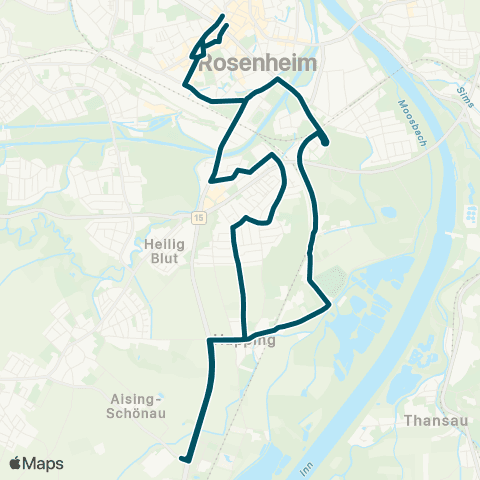 Die Münchner VerkehrsVerbund  Stadtmitte - Bahnhof - ROFA-Stadion - Happinger Ausee - Am Oberfeld - Happing - Traberhof - Bahnhof - Stadtmitte map