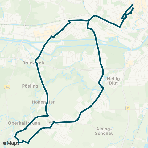 Die Münchner VerkehrsVerbund  Stadtmitte - Rosenheim - Aisingerwies - Pang - Schwaig - Rosenheim - Stadtmitte map