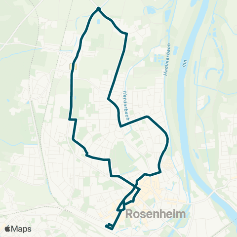 Die Münchner VerkehrsVerbund  Bahnhof - Stadtmitte - Erlenau - Langenpfunzen - Westerndorf - Kaserne - Stadtmitte - Bahnhof map