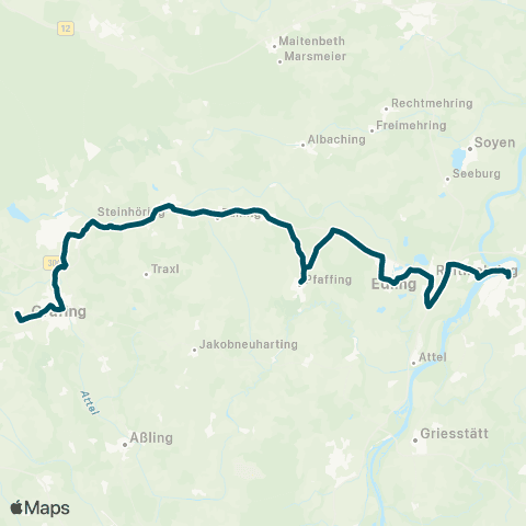 Die Münchner VerkehrsVerbund  Wasserburg Stadt - Wasserburg Bf (Reitmehring) - Ebersberg - Grafing Bahnhof map