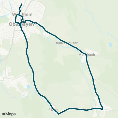 Die Münchner VerkehrsVerbund  Weilheim - Marnbach - Eberfing - Marnbach - Weilheim map