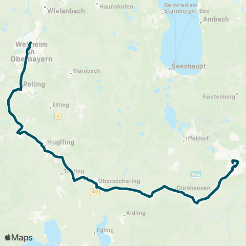 Die Münchner VerkehrsVerbund  Weilheim - Obersöchering - Habach - Penzberg map