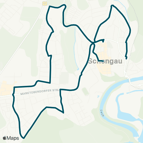 Die Münchner VerkehrsVerbund  StadtBus Schongau: Bahnhof - Rathaus - Beethovenstraße - Marktoberdorfer Straße - Bahnhof map
