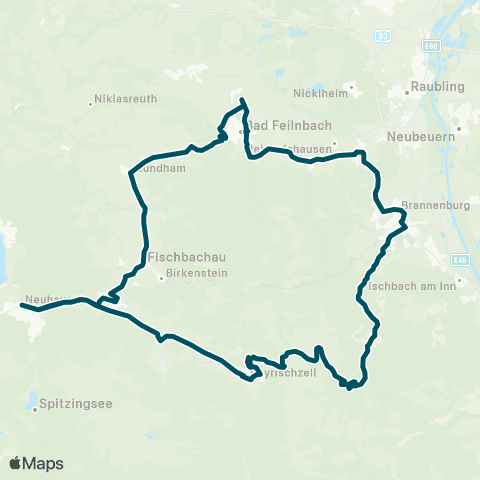Die Münchner VerkehrsVerbund  Wendelstein-Ringlinie Kurs A Bayrischzell - Bad Feilnbach - Brannenburg - Bayrischzell - Fischbachau map