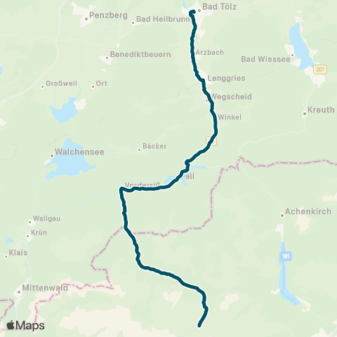 Die Münchner VerkehrsVerbund  (Bad Tölz - ) Lenggries - Vorderriß - Oswaldhütte - Eng (Tirol) map