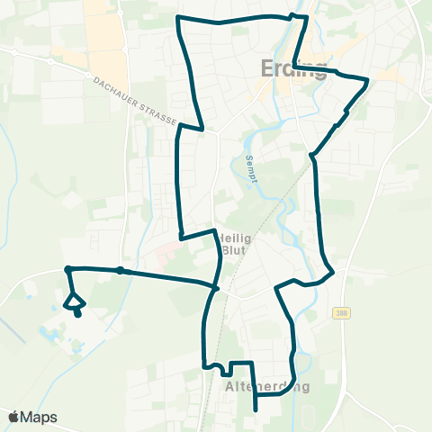 Die Münchner VerkehrsVerbund  Erding - Altenerding - Therme Erding - Landratsamt - Stadtmitte - Erding map