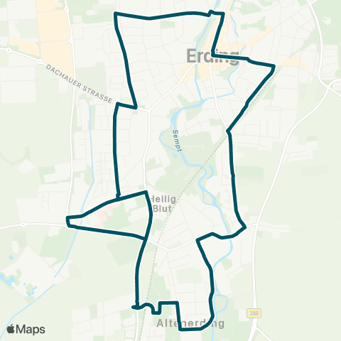 Die Münchner VerkehrsVerbund  Erding - Stadtmitte - Landratsamt - Altenerding - Erding map