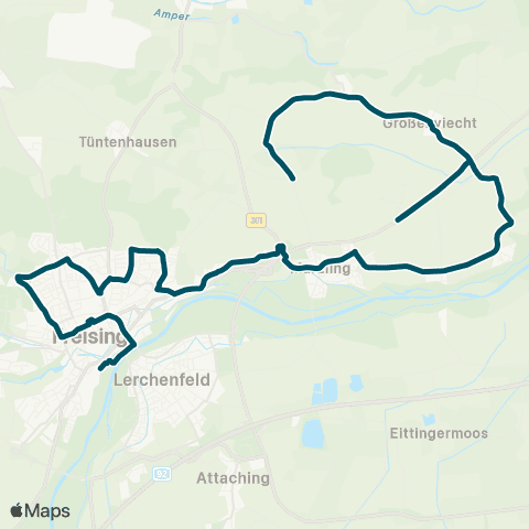 Die Münchner VerkehrsVerbund  Marzling - Freising - Freising, Gutenbergstraße map