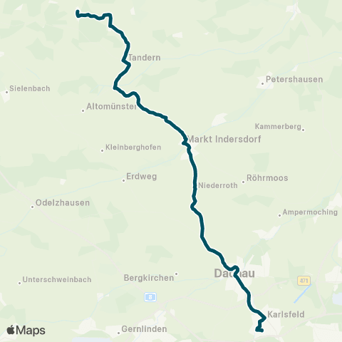Die Münchner VerkehrsVerbund  (Klenau / Schiltberg-) Hilgertshausen - Markt Indersdorf - Dachau - Karlsfeld - Vogelloh / Allach Ost map