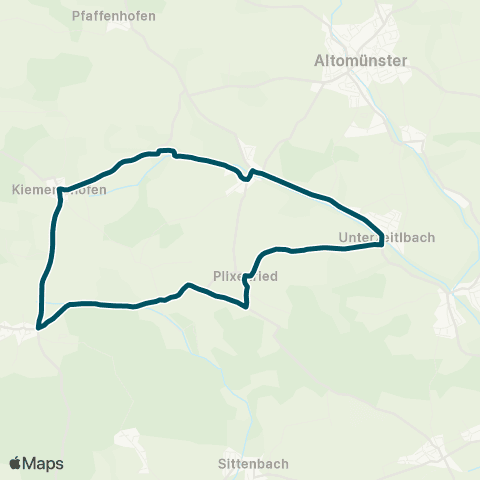 Die Münchner VerkehrsVerbund  Kleinberghofen - Altomünster bzw. Kleinberghofen - Stumpfenbach - Altomünster map