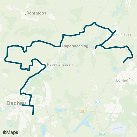 Die Münchner VerkehrsVerbund  Haimhausen - Inhausermoos Hebertshausen - DAH, Schulen map
