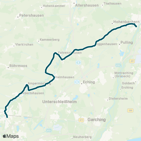 Die Münchner VerkehrsVerbund  Dachau - Hebertshausen - Haimhausen - Fahrenzhausen - Freising map