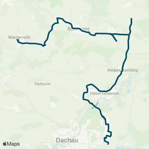 Die Münchner VerkehrsVerbund  Dachau, Ost - Hebertshausen - Röhrmoos - Niederroth map