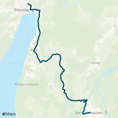 Die Münchner VerkehrsVerbund  Wolfratshausen - Höhenrain - Bachhausen - Berg - Starnberg Nord map
