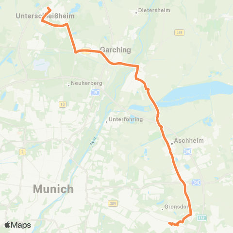 Die Münchner VerkehrsVerbund  Unterschleißheim Ost - Garching-Hochbrück - Ismaning - Aschheim - Haar map