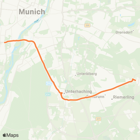 Die Münchner VerkehrsVerbund  Putzbrunn - Ottobrunn - Unterhaching - Candidplatz - Brudermühlstraße - St. Achaz map