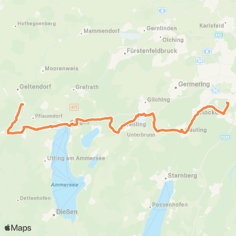 Die Münchner VerkehrsVerbund  Geltendorf / ESPE-Platz - Weßling - DLR - Gauting - Klinikum Großh. map