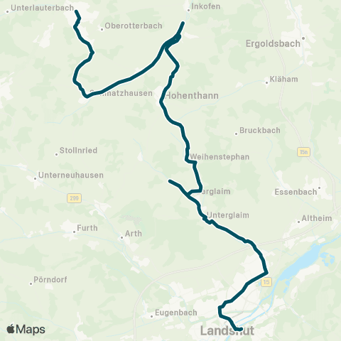 Die Münchner VerkehrsVerbund  Landshut Hbf - Ergolding - Hohenthann - Schmatzhausen - Rottenburg map