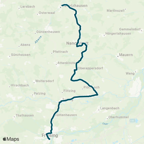 Die Münchner VerkehrsVerbund  Rudelzhausen - Nandlstadt - Zolling - Freising map
